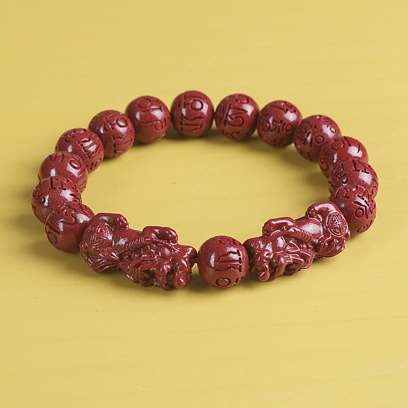 Pulsera de cuentas de cinabrio PiXiu doble Natural Om Mani Padme Hum riqueza y suerte
