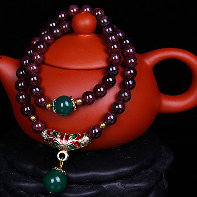 Pulsera de bendición de granate natural con Buddha Stones