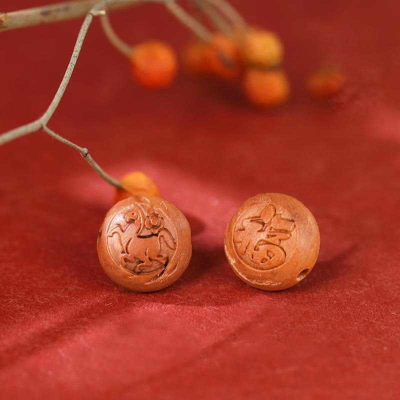 Pulsera de riqueza de cinabrio tallada con carácter del zodíaco chino, madera de melocotón Natural, Buddha Stones - image 20