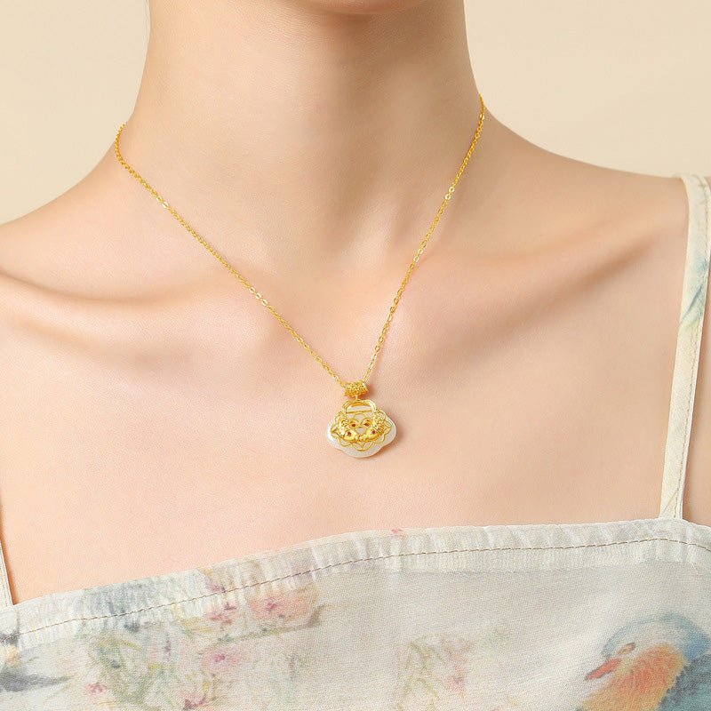 Collar con colgante de plata de ley 925 con Buddha Stones , jade hetiano natural, pez Koi