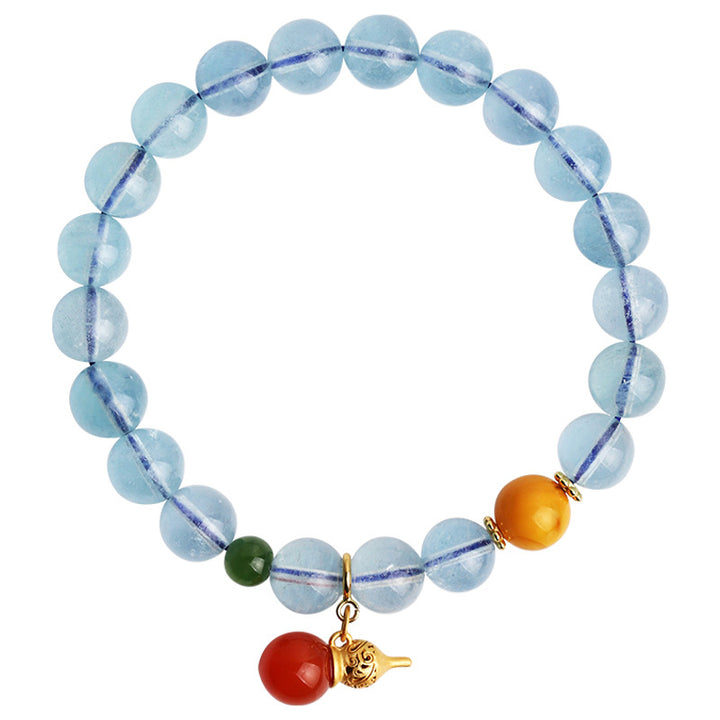 Pulsera con dije de calabaza de la paz con ágata roja y aguamarina
