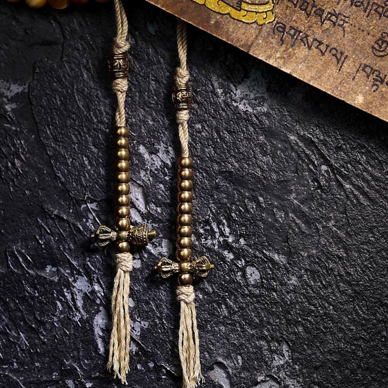 Pulsera con borlas de protección Dorje de cobre y ojo de tigre Natural, 108 cuentas de Mala , Buddha Stones