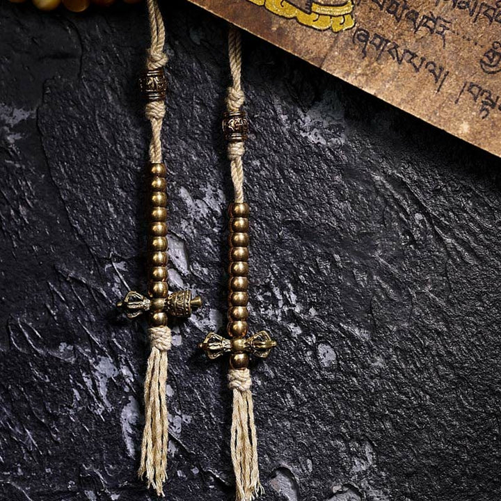 Pulsera con borlas de protección Dorje de cobre y ojo de tigre Natural, 108 cuentas de Mala , Buddha Stones
