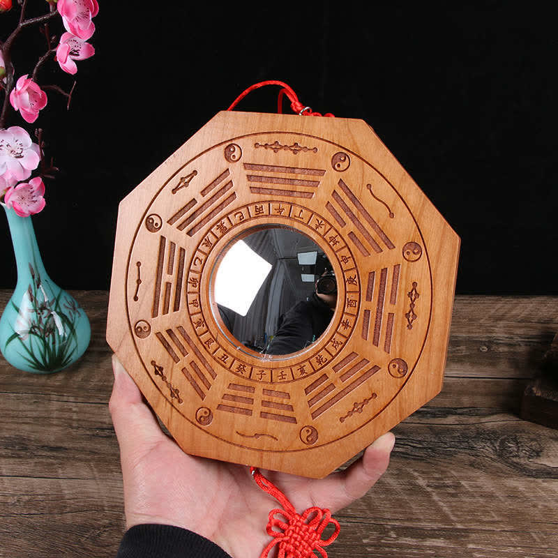 Feng Shui Bagua Mapa Madera de Durazno Monedas de Cinco Emperadores Equilibrio de Nudos Chinos Espejo de Mapa de Energía - image 5
