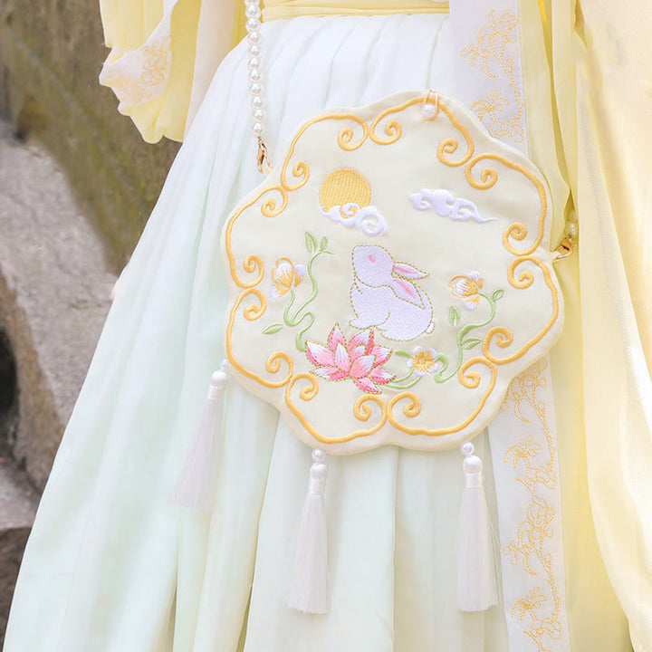 Buddha Stones suerte bordado loto Koi pez conejo flor Hanfu bolso bandolera bolso de hombro - Conejo Flor Amarilla - image 21