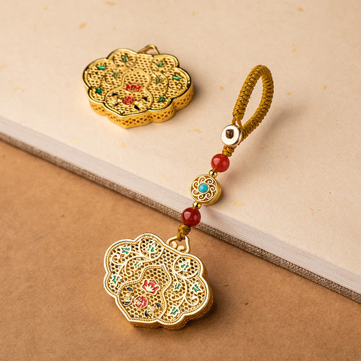 Llavero con cerradura de Buddha Stones de buenos deseos, personaje de Fu, bendición de la suerte