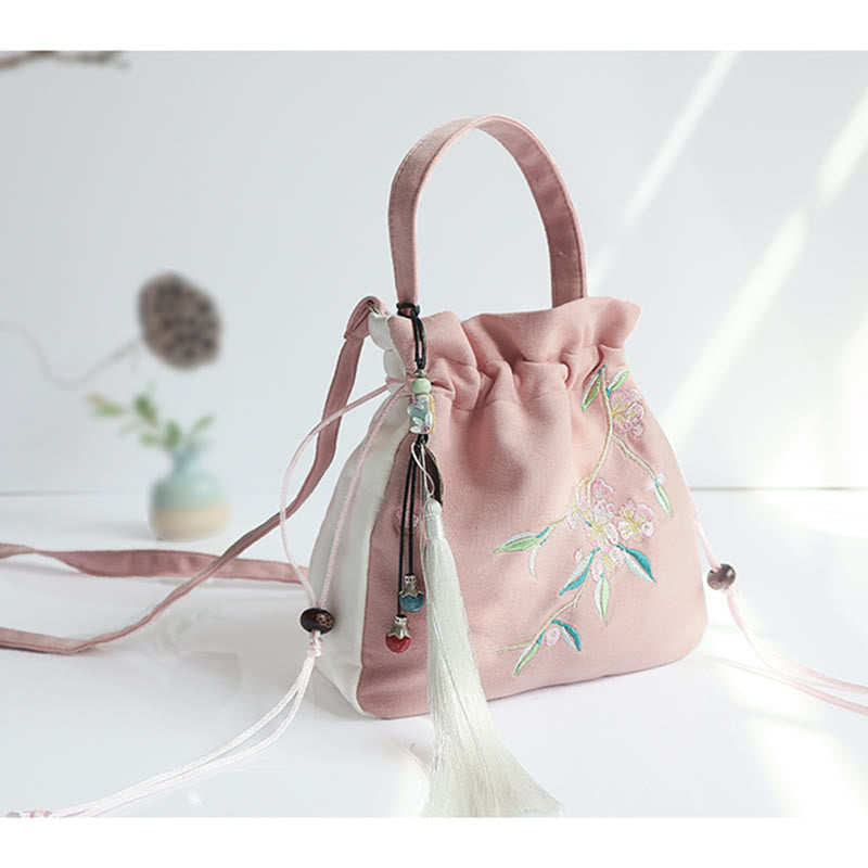 Bolso de hombro de lona con flores bordadas hechas a mano con Buddha Stones - image 39