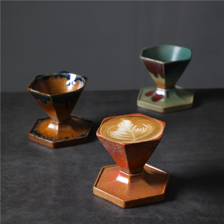 Taza de café y té de cerámica con diseño hexagonal de Buddha Stones, taza de café con base de 170ml