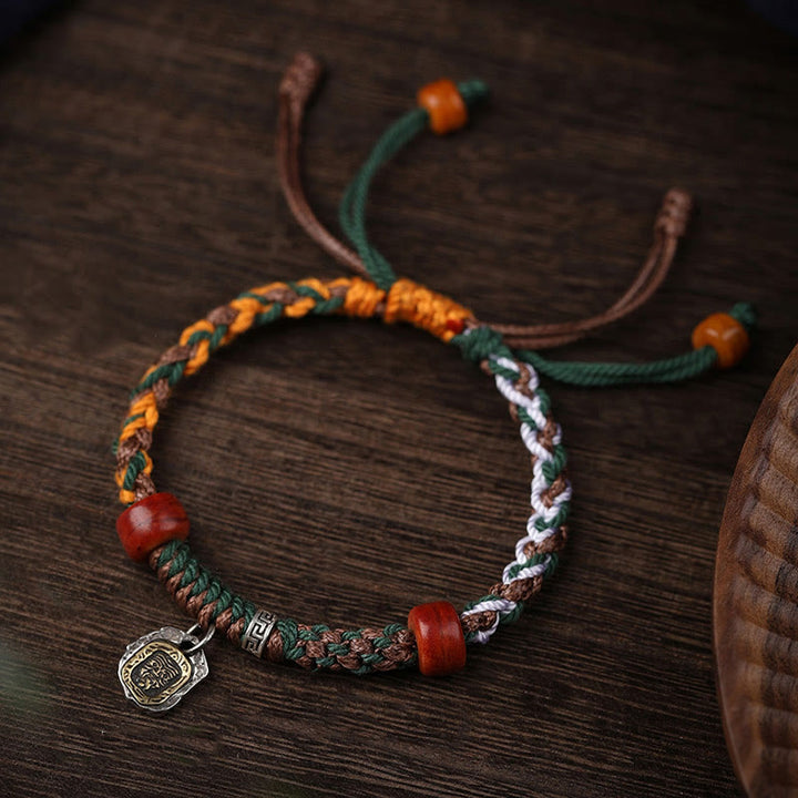 Pulsera trenzada de plata tibetana hecha a mano con Buddha Stones, Plata de Ley 925, Zakiram, diosa de la riqueza, protección de hueso de camello