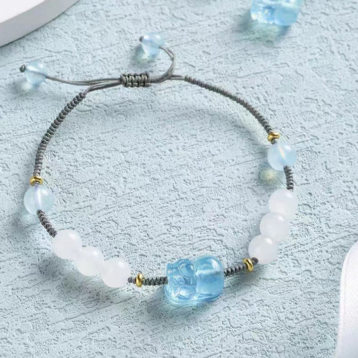 Pulsera curativa de jade blanco PiXiu Hetian de aguamarina natural con Buddha Stones