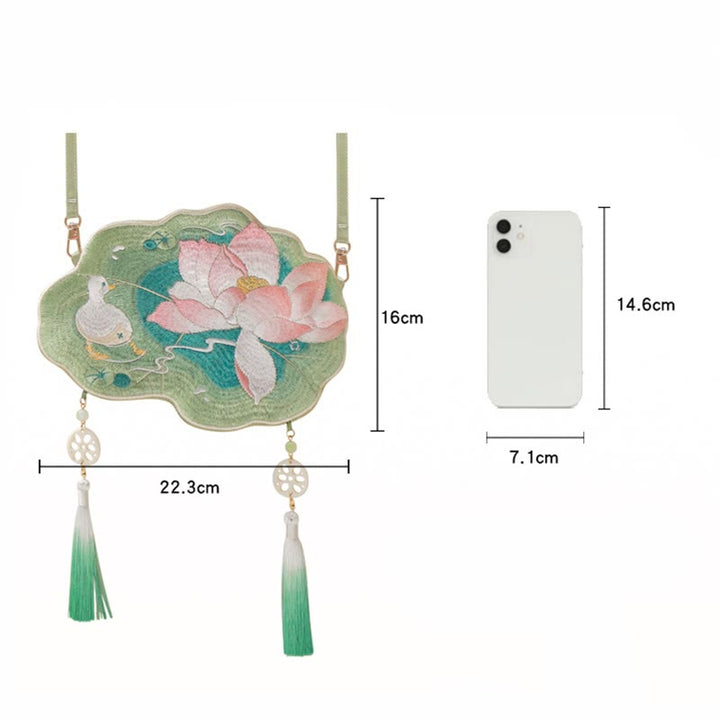 Buddha Stones suerte bordado loto Koi pez conejo flor Hanfu bolso bandolera bolso de hombro