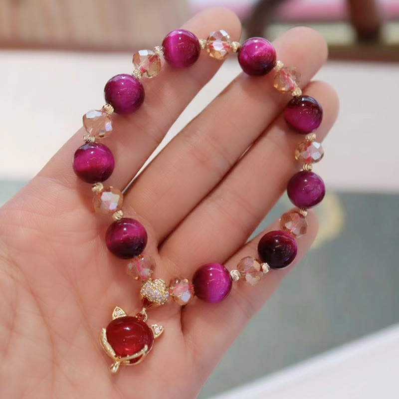 Pulsera de confianza en uno mismo con protección de zorro PiXiu y ojo de tigre rojo de Buddha Stones