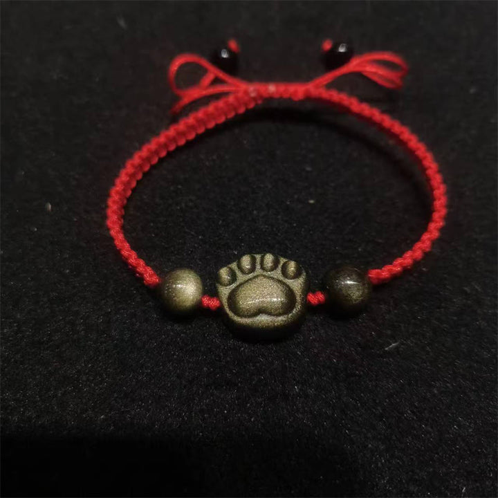 Pulsera de cuerda de protección con garra de gato, Buddha Stones , obsidiana con brillo de plata Natural, obsidiana con brillo dorado - Obsidiana con brillo dorado - Cuerda roja (circunferencia de la muñeca: 14-19 cm) - image 10