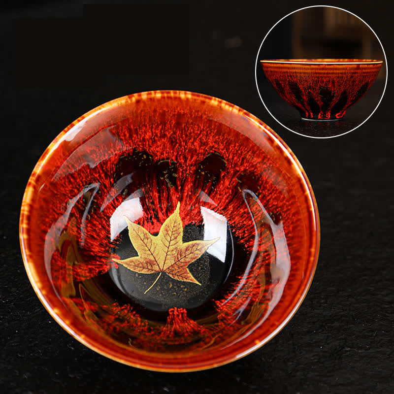 Tazas de té caseras de cerámica coloridas de la hoja de arce de las Buddha Stones