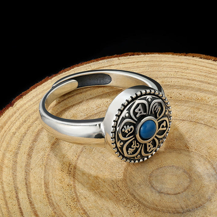 Anillo giratorio de paz con Buddha Stones tibetanas Om Mani Padme Hum