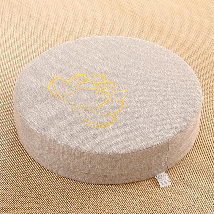 Cojín de asiento de meditación de lino y algodón con bordado de loto y Buddha Stones