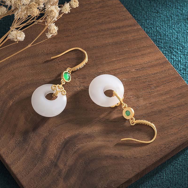 Pendientes colgantes de bendición de jade blanco FengShui