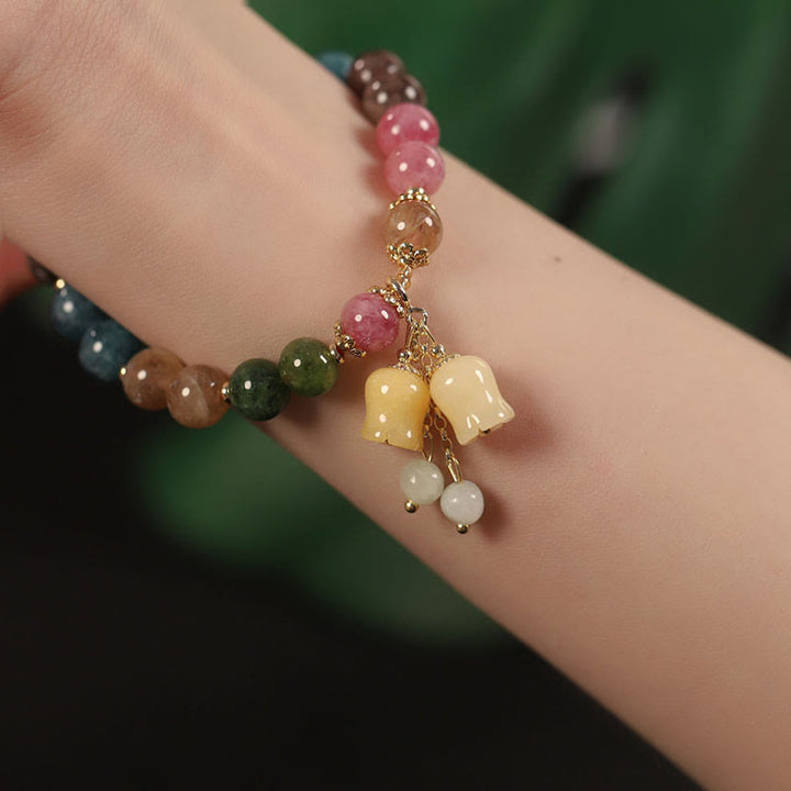 Pulsera de amor con cuentas de flores de turmalina colorida natural con Buddha Stones