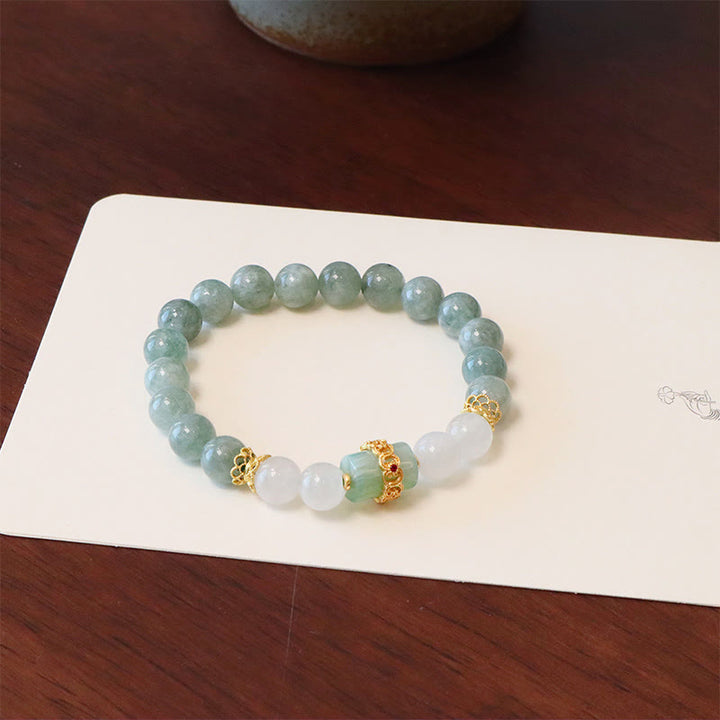 Pulsera de la suerte con hebilla de la paz de jade de doble capa con Buddha Stones