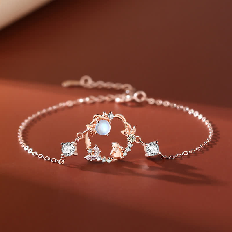 Plata de Ley 925 Año del Conejo Piedra Lunar Patrón de Flor Luna Collar Colgante Pulsera Pendientes - Pulsera - Oro rosa - image 5