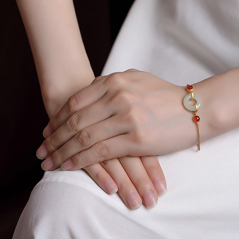 Pulsera de la Buddha Stones, Plata de Ley 925 chapada en oro, Jade Hetiano Natural, hebilla de la paz, ágata roja - image 4