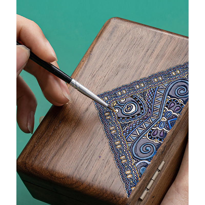 Caja de almacenamiento de joyería vintage hecha a mano de madera de nogal negro con espejo