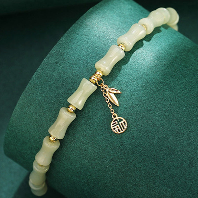 Pulsera con colgante de plata de ley 925 con Buddha Stones , jade hetiano, bambú Fu, personaje de prosperidad