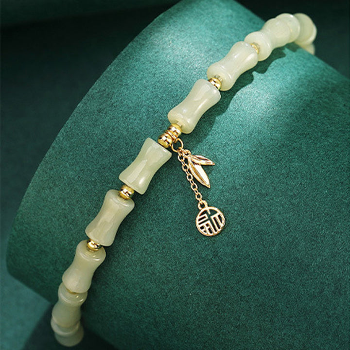 Pulsera con colgante de plata de ley 925 con Buddha Stones , jade hetiano, bambú Fu, personaje de prosperidad