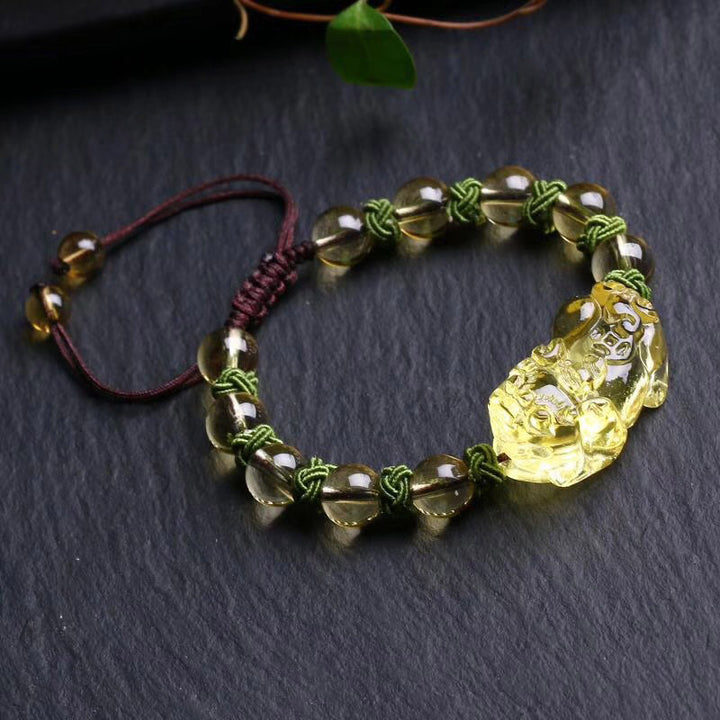 Pulsera de protección de la riqueza Pixiu de citrino natural con Buddha Stones