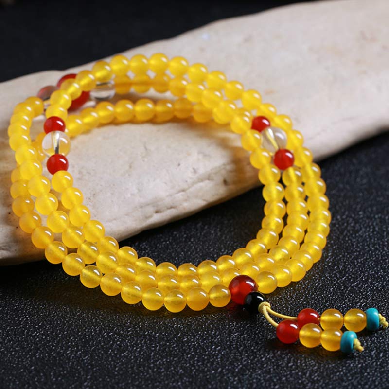 Pulsera Armonía 108 Cuentas Mala Calcedonia Amarilla
