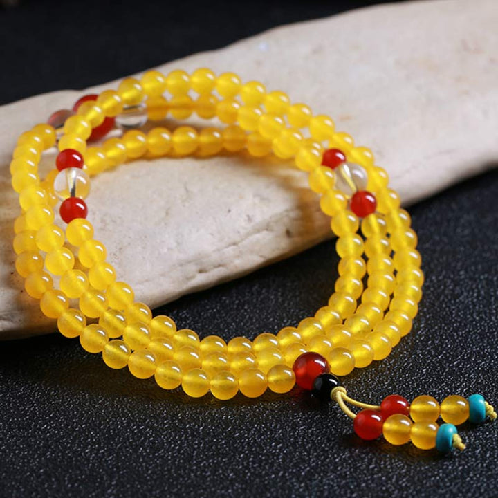 Pulsera Armonía 108 Cuentas Mala Calcedonia Amarilla