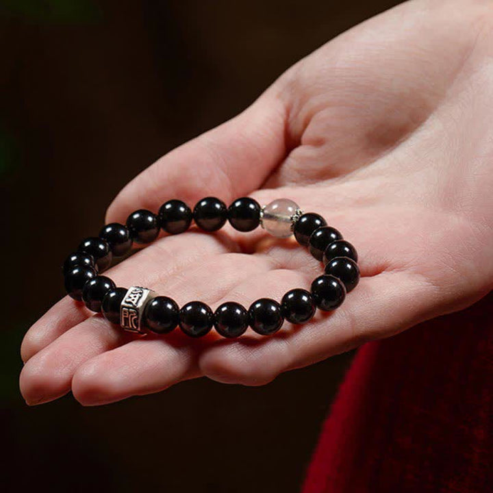 Pulsera de fuerza de piedra lunar de obsidiana negra de plata de ley 925 con Buda natal del zodíaco chino