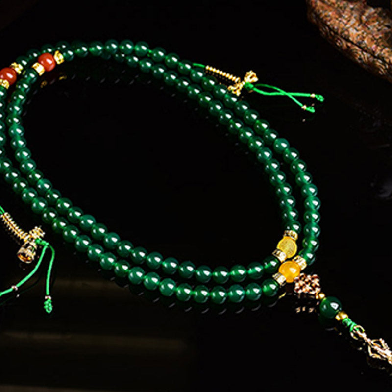 Buddha Stones 108 cuentas Ágata verde natural Pulsera de éxito Mala