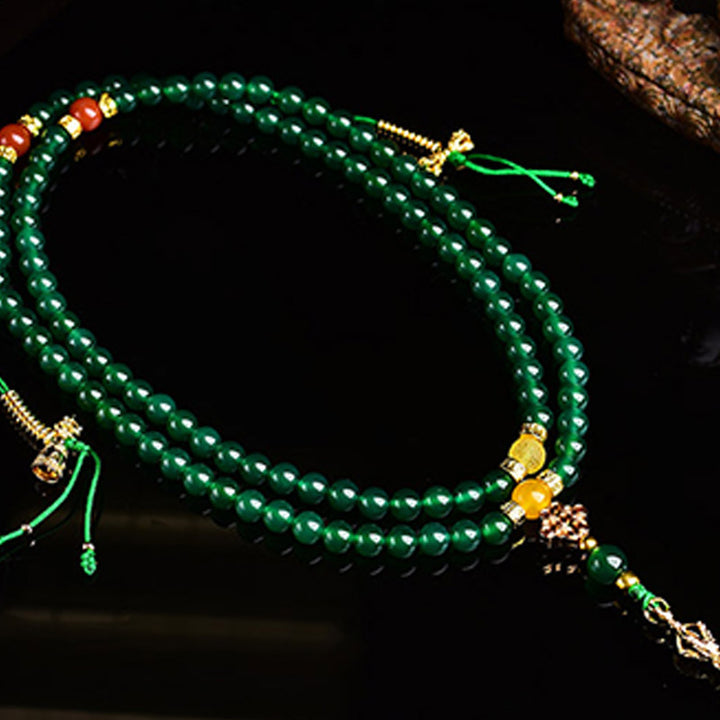 Buddha Stones 108 cuentas Ágata verde natural Pulsera de éxito Mala
