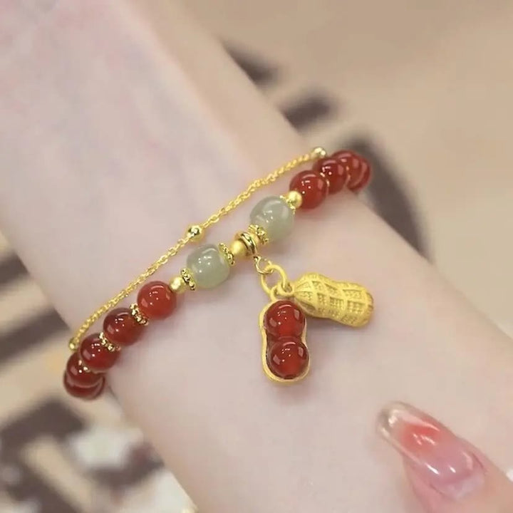 Pulsera con cuentas de la suerte, con Buddha Stones, hoja de jade, Ginkgo, tulipán, cacahuete, Fu