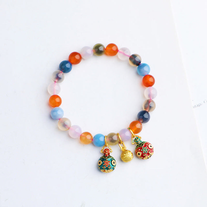 Pulsera con dijes de armonía de melocotón, familia de bestias tragadoras de oro, ágata de caramelo colorida, Buddha Stones