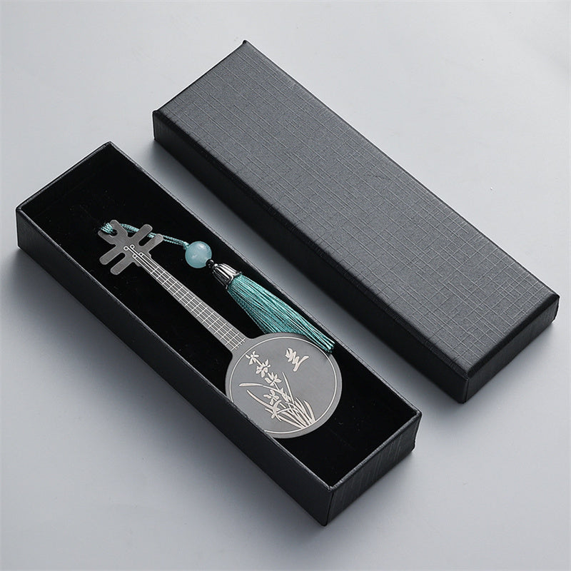 Buddha Stones instrumentos musicales clásicos Pipa Guzheng Guqin Ruan marcapáginas de Metal borla con caja de regalo
