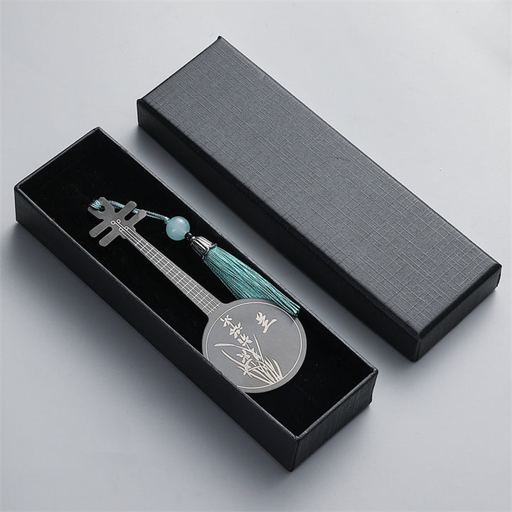 Buddha Stones instrumentos musicales clásicos Pipa Guzheng Guqin Ruan marcapáginas de Metal borla con caja de regalo