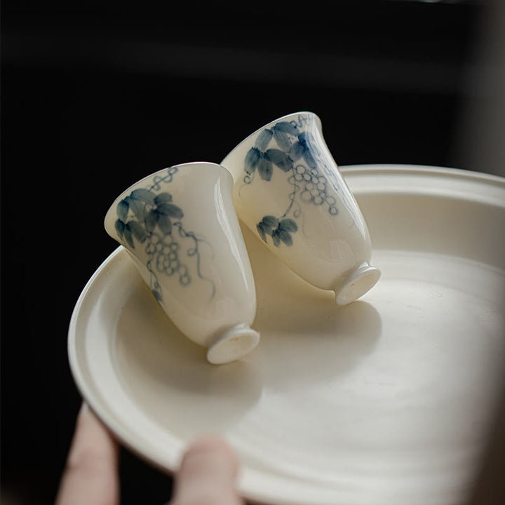 Taza de té de cerámica con uvas pintadas a mano, Buddha Stones, Kung Fu, 30ml