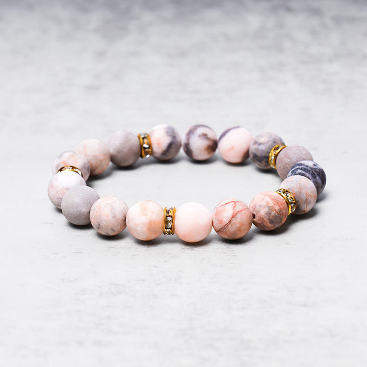 Pulsera de cuentas de jaspe de cebra de cristal curativo de ansiedad y estrés con Buddha Stones