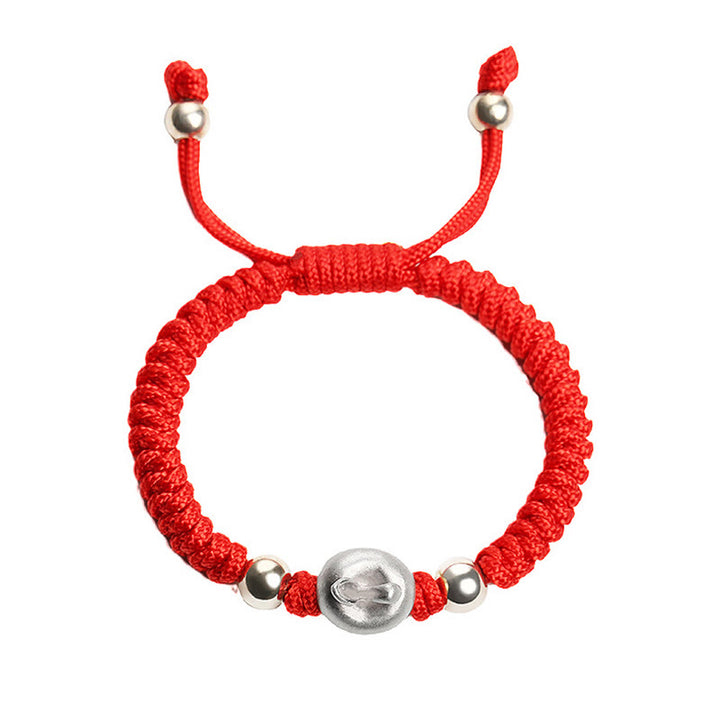 Pulsera para niños hecha a mano con Buddha Stones de plata de ley 999, color rojo manzana, cuerda multicolor, protección de la suerte