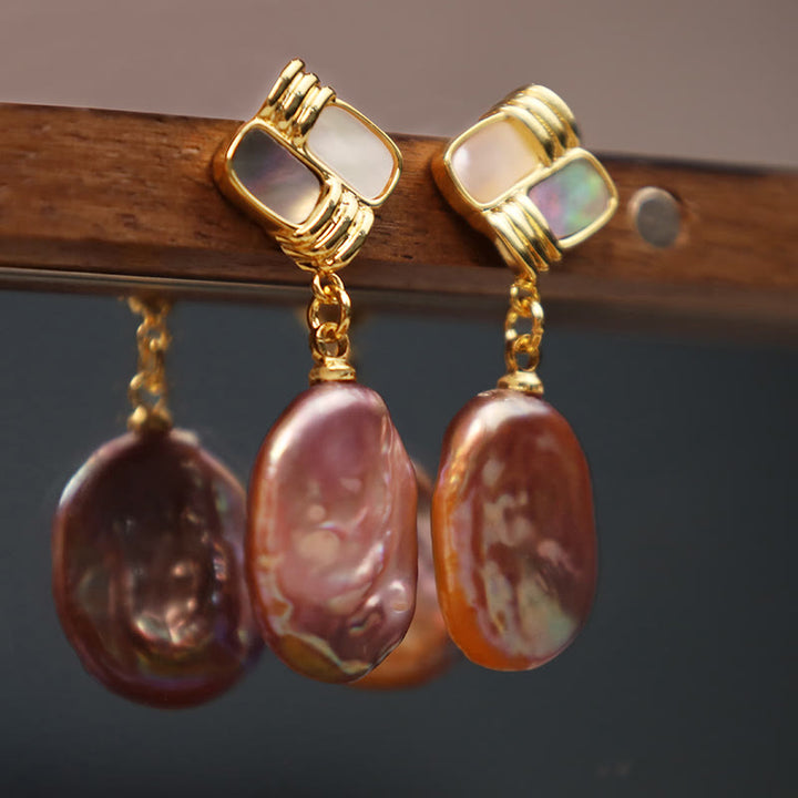 Pendientes colgantes curativos de perlas barrocas naturales de oro chapado en cobre con postes de plata de ley 925 con Buddha Stones