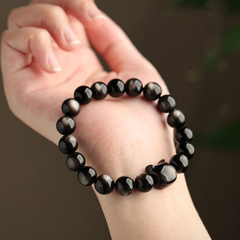 Buddha Stones Obsidiana con brillo dorado Obsidiana con brillo plateado Pata encantadora Pulsera de protección del gato de la suerte - image 16