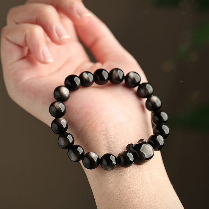 Buddha Stones Obsidiana con brillo dorado Obsidiana con brillo plateado Pata encantadora Pulsera de protección del gato de la suerte - image 16