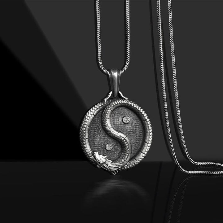 Collar con colgante de fuerza de la suerte del dragón Yin Yang de estaño puro con Buddha Stones - Cadena con colgante y quilla - image 1