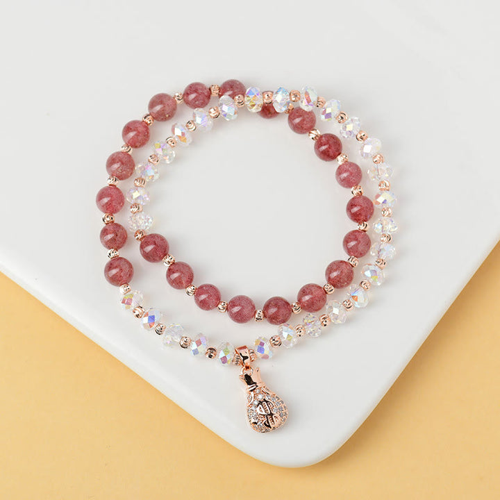 Pulsera positiva con dije para bolsa de dinero con cristal blanco de cuarzo fresa y Buddha Stones