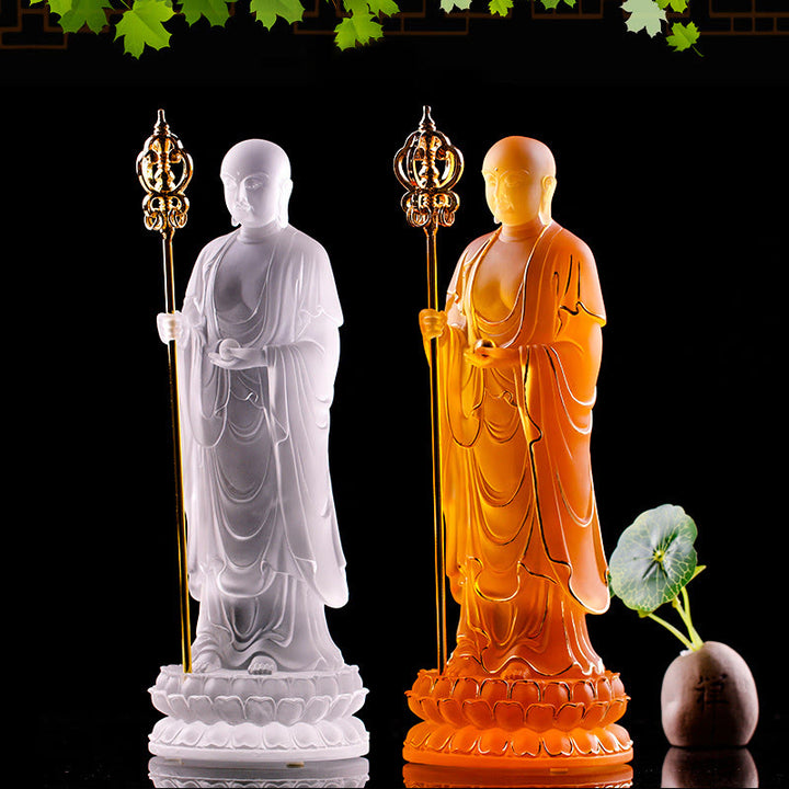 Buddha Stones hechas a mano, estatuilla de Bodhisattva Ksitigarbha, pieza de arte de cristal Liuli, estatua de serenidad, decoración del hogar - image 0
