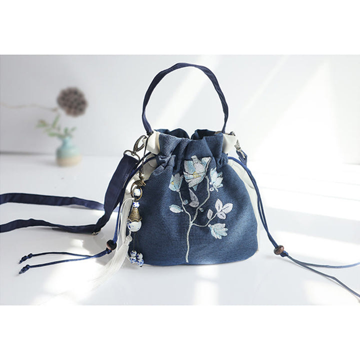 Bolso de hombro de lona con flores bordadas hechas a mano con Buddha Stones - image 22