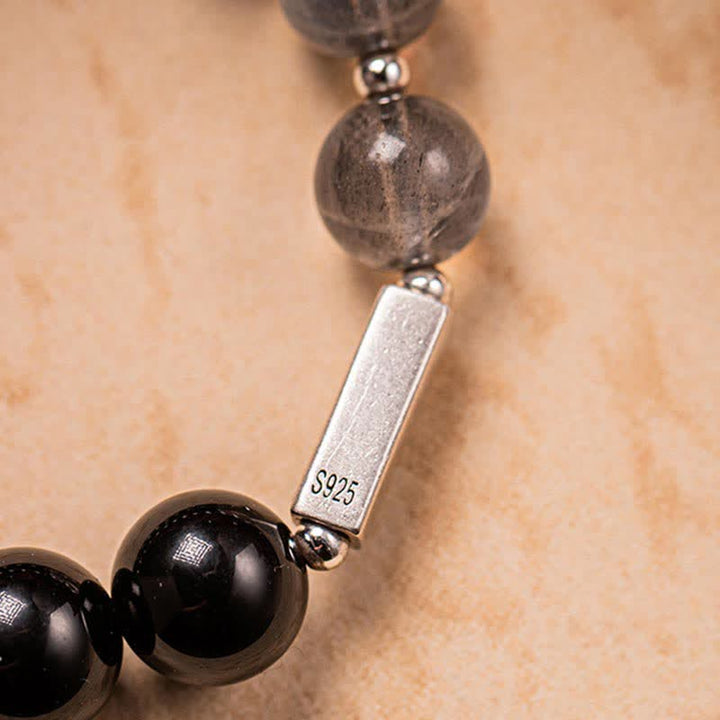 Pulsera de pareja de fuerza de piedra lunar de obsidiana de plata de ley 925 - image 17