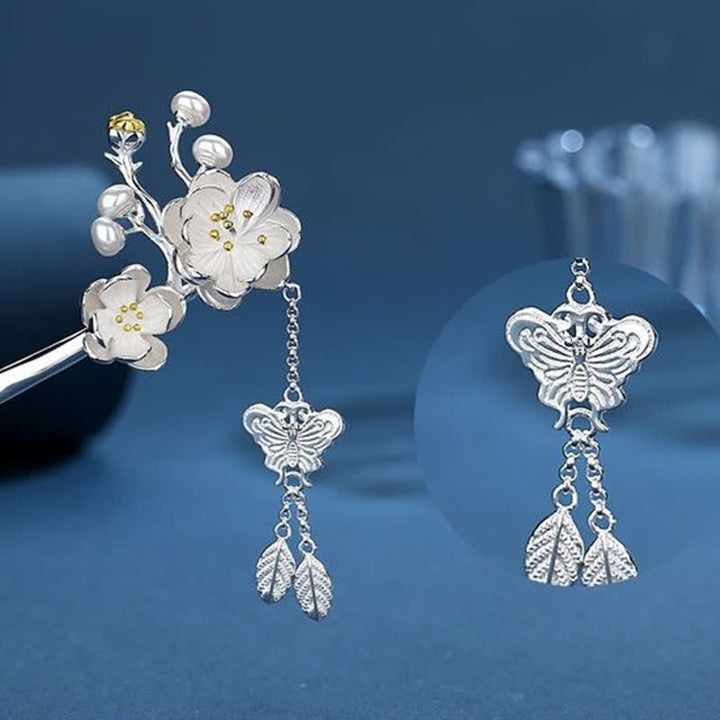 Horquilla con borlas de libertad y amor de mariposa, flor de ciruelo